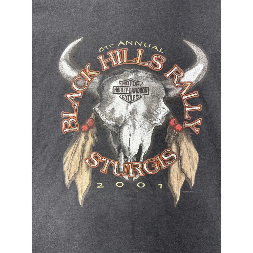 Vintage 2001 Harley-Davidson Sturgis Black Hills Rally T-Shirt XL Black Skulls - Picture 3 of 16